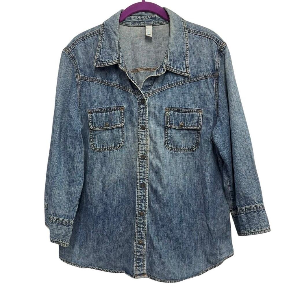 Vintage Old Navy Denim Snap Button Shirt XXL Grunge‎ Western Oversized